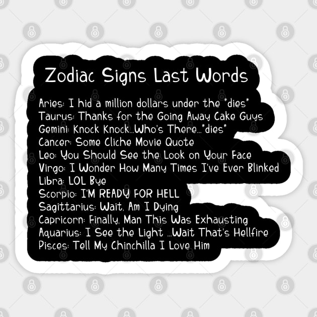 A Zodiac Sign Test: Zodiac Signs Last Words Sticker by Wanderer Bat